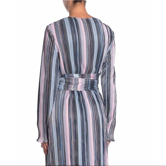 Long Sleeve Plisse Striped Long Kimono Robe Cover Up by TOV NEW - Picture 3 of 4